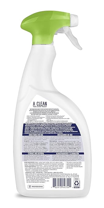 Seventh Generation Professional Disinfecting Kitchen Cleaner, Lemongrass Citrus Scent, 32 Oz, Pack of 4