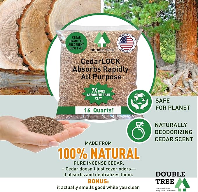 CedarLock Oil Absorbent – Nature’s Heavy-Duty Spill Solution Made from 100% Pure Incense Cedar, Oil Spill Kit Granules, Organic Granules, All-Purpose Oil Absorbent - (6 Bags 96 Quarts)