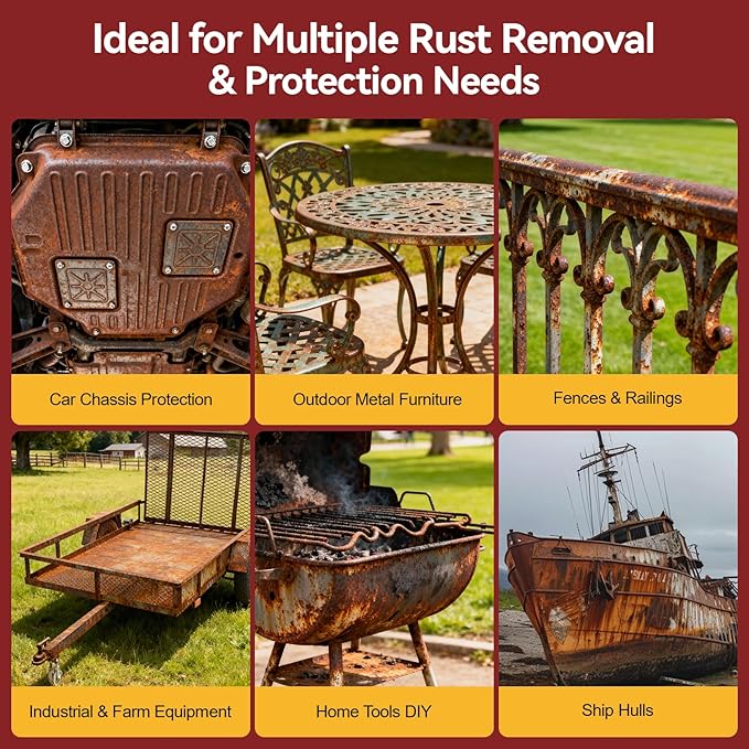 Rust Converter Remover Paint for Metal, 3-in-1 Long-lasting Rust Inhibitor&Primer, Quick-Dry Coating for Automotive, Trailer, Chassis and Tools, Water-Based & VOC-free Reformer for Metal- 35oz Black