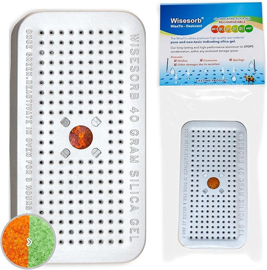 Wisesorb Silica Gel Canister, 40 Gram 1 Pack Silica Gel Desiccant Canister (Orange to Green), Reusable Desiccant Dehumidifier