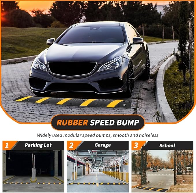 6FT Rubber Speed Bumps (2 Pack), 66000 LB Capacity Heavy-Duty Speed Humps for Parking Lots, Roads, Schools, Warehouses, Hotels 72inch