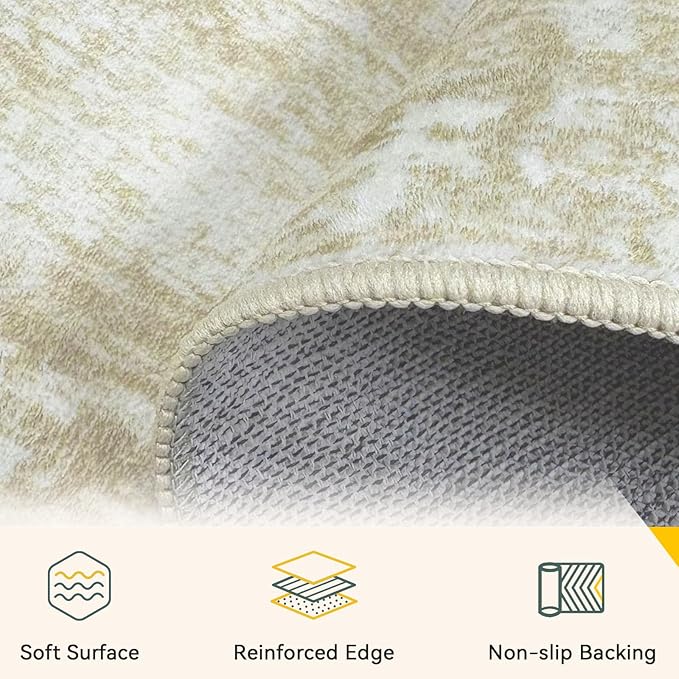 RELEANY Washable Area Rugs 9'x12' Non-Slip Modern Abstract Soft for Living Room Entryway Bedroom Nursery, Print Pattern, Beige Cream Brown