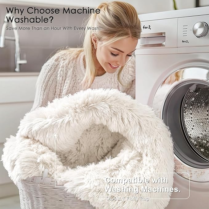 OLANLY 3x9 Machine Washable Runner Rugs for Hallway, Soft Fluffy Shaggy Bedside Rugs for Bedroom, Living Room, Indoor Floor Carpet for Kids Girls and Boys, Nursery Rooms, Home Decor Aesthetic, Ivory
