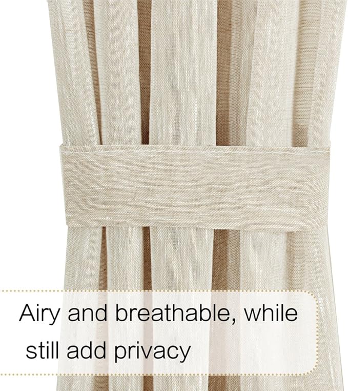 H.VERSAILTEX Linen French Door Curtains Privacy Light Reducing Door Curtain with Tieback | Rod Pocket Curtain 1 Panel for Glass Door Feature Open Weave Textured Linen - 25"x72" - Beige