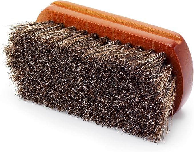 Mini 4" Shoe Brush - Portable Horse Hair Brush w/Natural Wood Handle - Soft Bristle Shoe Polish Brush for Cleaning, Buffing & Polishing Leather Shoes - Travel-Friendly Size Boot Brush