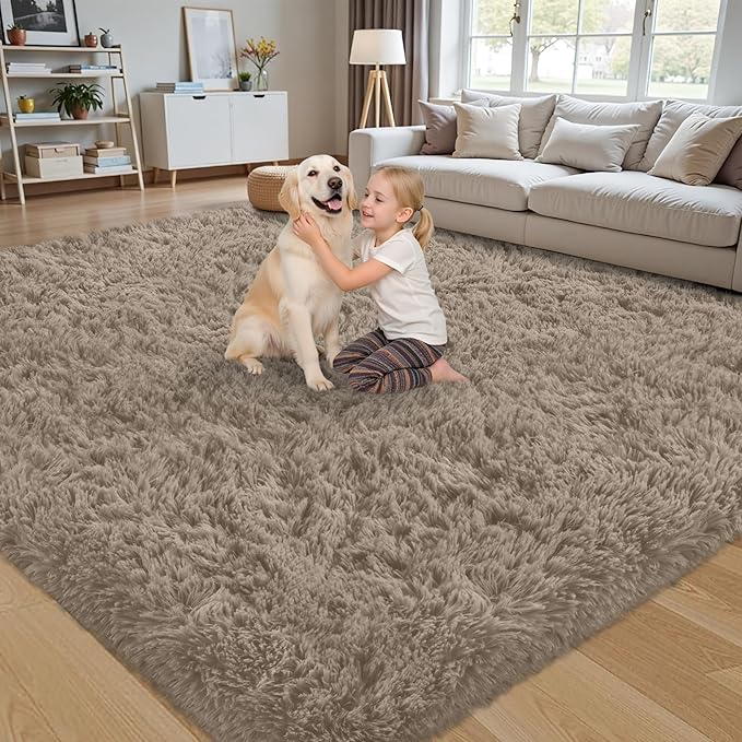 8x10 Area Rug for Living Room:Ultra Soft Fluffy Shag Grey Camel Rugs,Large Fuzzy Plush Indoor Non Slip Carpet Washable Rug for Bedroom Kids Nursery Office Dorm Modern Decor(Grey Camel 8'x10')
