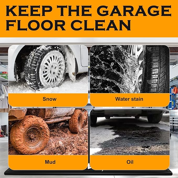 Garage Floor Mats for Under Car,7'9"x18',Non-Slip Garage Flooring Protector Parking Rugs Carpet,Heavy Duty Waterproof Rubber Containment Mat,Protect from Snow,Ice,Oil,Rain,Muds,with Squeegee,Velcro
