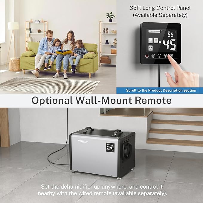 Yaufey 125 Pints Commercial Dehumidifier with Pump for Crawl Space, Basement, Industrial Area, 6500 Sq.Ft., 10-98% RH Humidity Control, 7/24 Running Continuous Drainage, TUV Certified, 5-Yr Coverage