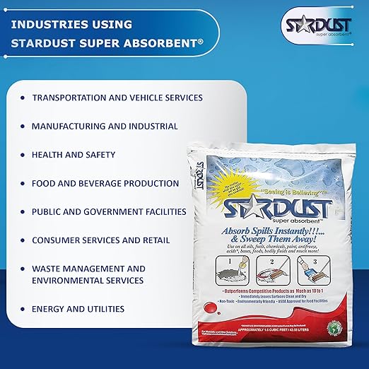STARDUST Super Absorbent 1.5 Cu.Ft. Bag - Stardust Powder, Floor Dry Absorbent, Absorbent Powder, Bags for Spill Cleanup, Oil Dry Absorbent, Spill Absorber Cleaning Solution