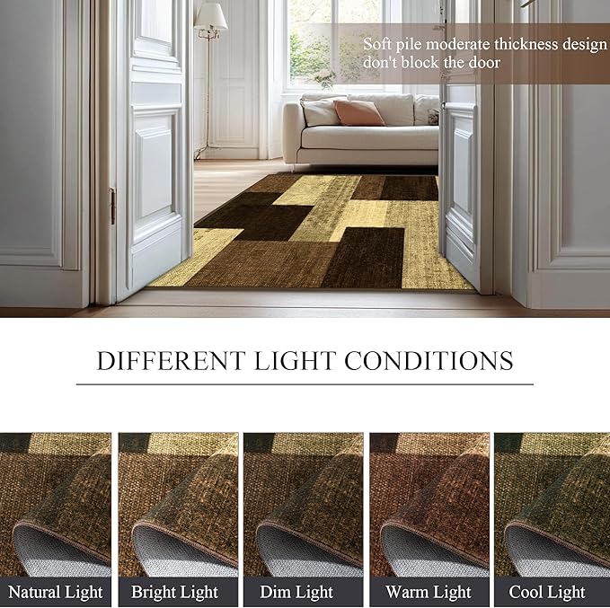 Modern Geometric Patchwork Indoor Area Rug for Living Room, Warm Taupe 8x10 Large Rug Rockwood Collection Hardwood Floors Decor for Bedroom, Taupe Throw Carpet for Office Entryway Dining Room