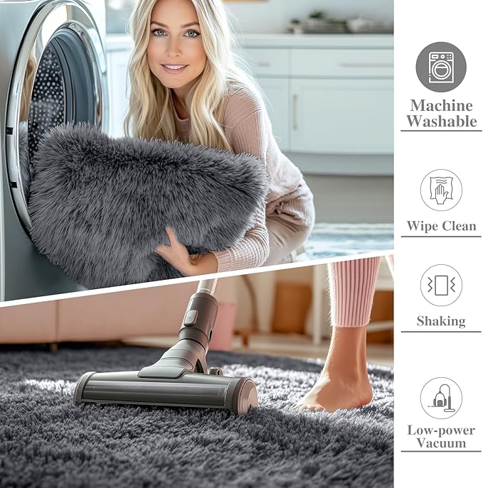 OLANLY 3x10 Machine Washable Runner Rugs for Hallway, Soft Fluffy Shaggy Bedside Rugs for Bedroom, Living Room, Indoor Floor Carpet for Kids Girls and Boys, Nursery Rooms, Home Decor Aesthetic, Grey