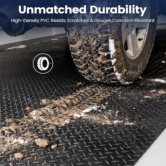 KRAOK Containment Mat, Garage Floor Mat 7.5x20ft, Stops Winter Salt Damage & Mess, 2mm Thickest PVC, Heavy Duty Waterproof Shield for Concrete, Easy Clean Cover for Trucks, and Multi-Car Use - Black