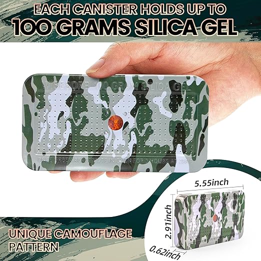 Wisesorb 100 Gram Camouflage Gun Safe Dehumidifier Silica Gel Canister Rechargeable Dehumidifier Desiccant Reusable Indicating Desiccant Moisture Absorber with Visible Window [6PACK]