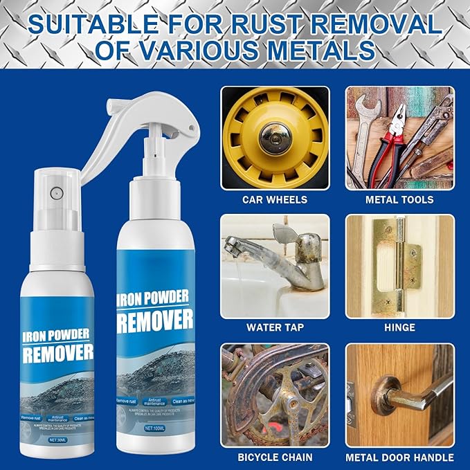 Multi-Functional Quick-Acting Rust Removal Spray, 2026 New 100ml Multipurpose Iron Powder Remover Spray for Car, Fast-Acting Formula & Easy Sprays Application for Metal, Bikes, Tools (100ML*3PCS)