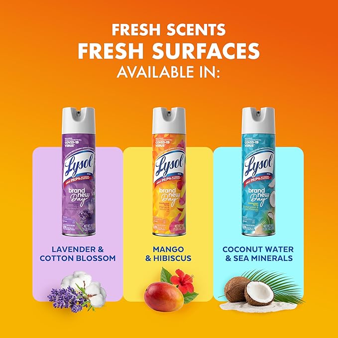 Lysol Disinfectant Spray, Sanitizing and Antibacterial Spray, For Disinfecting and Deodorizing, Mango & Hibiscus Scent, 19 Fl Oz
