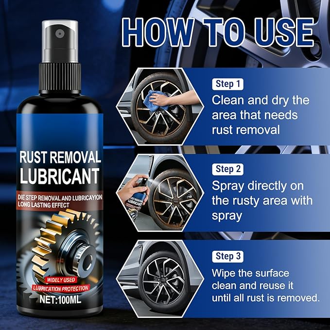 2Pcs Rust Remover Spray for Metal,Multipurpose Rust Stain Remover,Iron Rust Stain Remover,Fast-Acting Oxidation Metal Cleaner for Vehicles,Tools,Chains