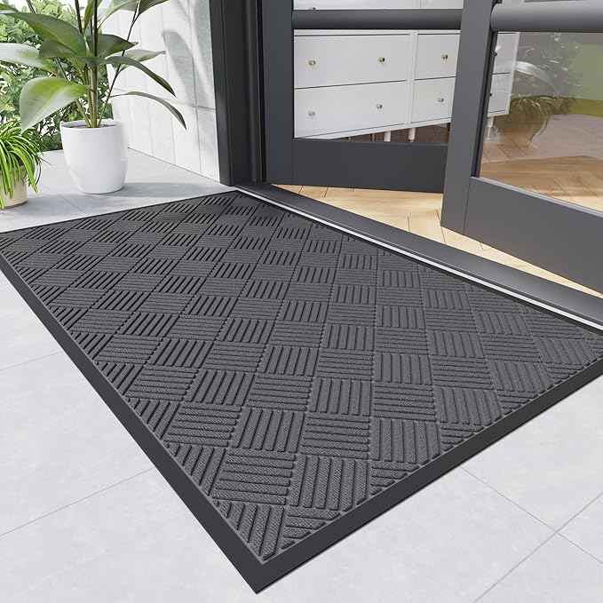 Durable Indoor Outdoor Door Mat, 6' x 2' Heavy Duty Front Door Mat for Entryway, Non-Slip Backing, Stain and Fade Resistant, Absorbent Commercial Floor Mat for High Traffic Area, Gray-Diamond