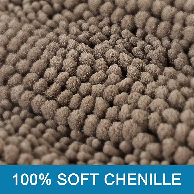 H.VERSAILTEX Bath Rugs for Bathroom Non Slip Bath Mats Extra Thick Chenille Striped Bath Rug Runners 47" x 17" Absorbent Fluffy Soft Shaggy Mats Dry Fast Plush Area Carpet for Bath Room - Taupe Brown