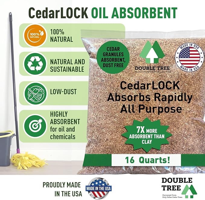 CedarLock Oil Absorbent – Nature’s Heavy-Duty Spill Solution Made from 100% Pure Incense Cedar, Oil Spill Kit Granules, Organic Granules, All-Purpose Oil Absorbent - (5 Bags 80 Quarts)