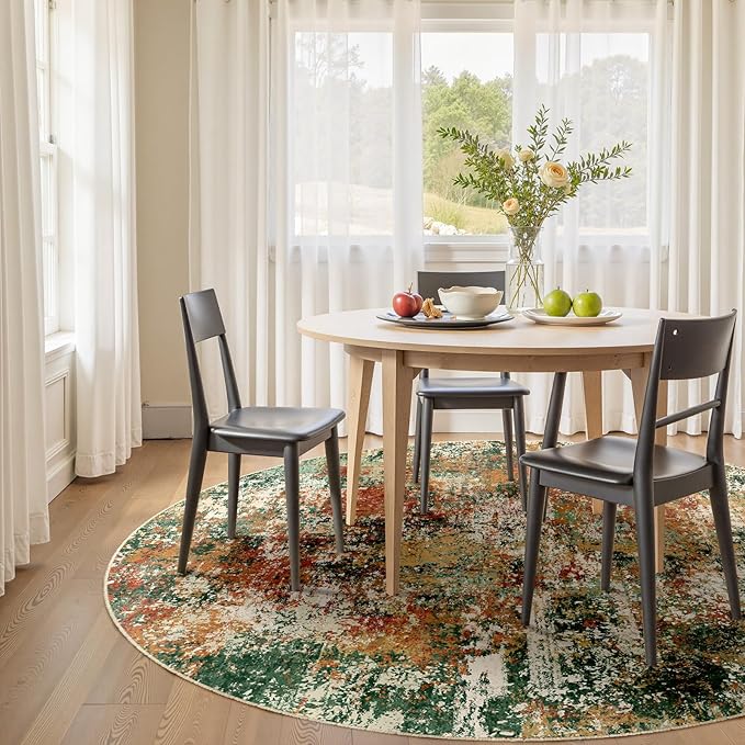 RELEANY Washable Area Rugs 6ft Non-Slip Modern Abstract Soft for Living Room Entryway Bedroom Nursery, Print Pattern, Green Orange Rust Red Cream Colorful