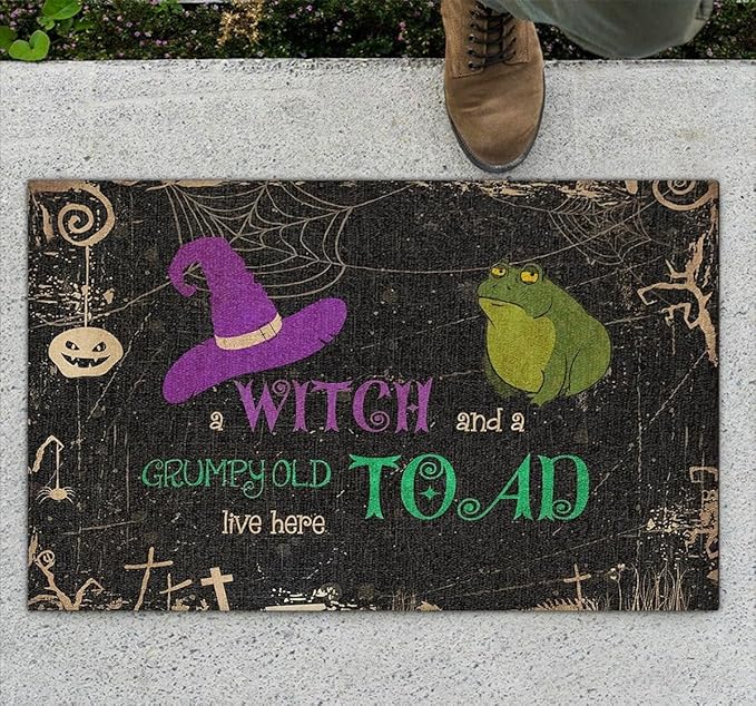 Fun Rugs for Entryway Witch and A Old Toad Live Here Doormat Halloween Home Decorative Indoor Outdoor No Slip Mat Funny Doormat Housewarming Gifts Funny Doormat Mat Rugs for Kitchen 16x24 inch