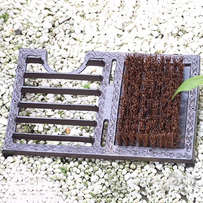 GTPBAO Farmhouse Shoe Brush Scraper, Heavy Duty Cast Iron Front Doormat with Brush, Outdoor Shoe Cleaning Mat for Home Porch Garden