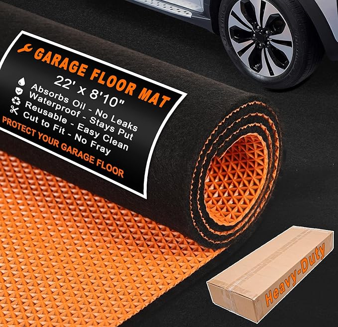 Extra-Large Garage Mat 22' x 8'10" - Durable Oil Mat for Garage Mats for Floor Under Car, Washable Garage Rug, Absorbent Floor Mats with Waterproof Liner, Garage Carpet, Oil Change Pad, Car Rug