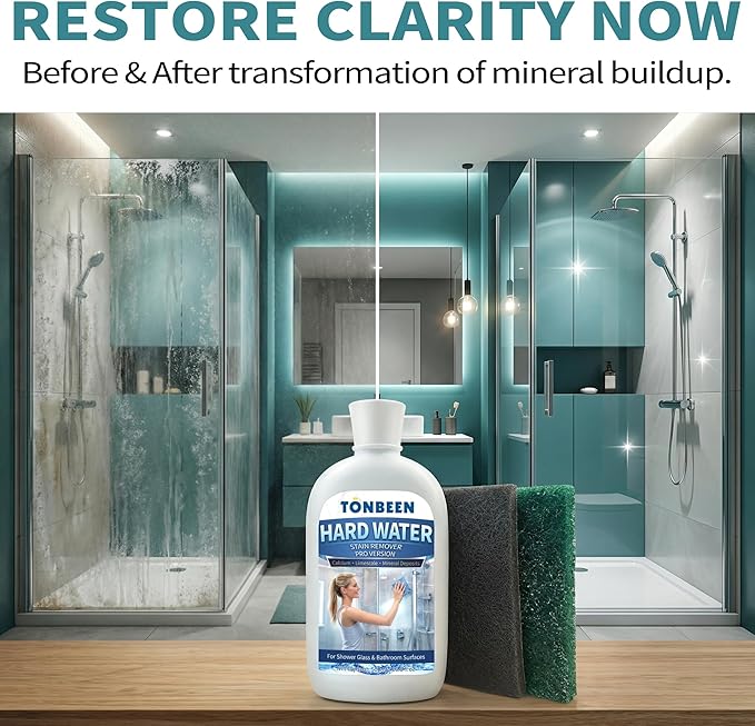 Hard Water Stain Remover for Stubborn Hard Water Buildup – Calcium & Limescale Cleaner for Shower Doors, Bathroom Glass & Tiles, 500 ml