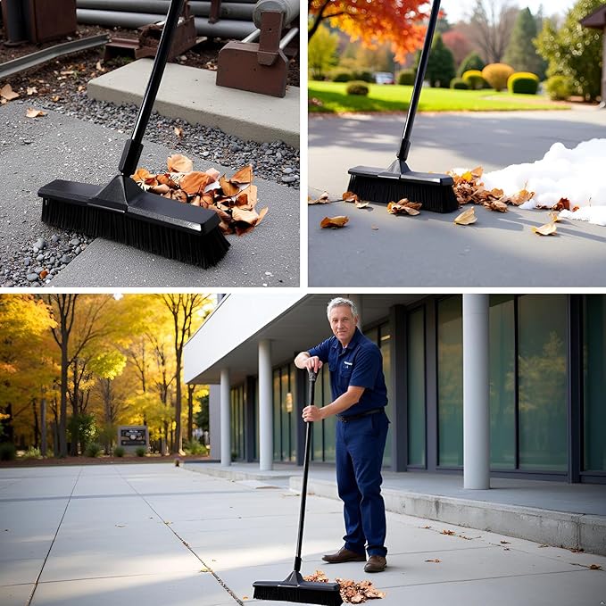 Eyliden Deck & Workshop 18" Push Broom - from Driveway to Patio, One Broom for Every Surface | 66" Adjustable Handle, Heavy-Duty Stiff Bristles Sweeper for Concrete Sidewalk Yard Garage & Snow, Black