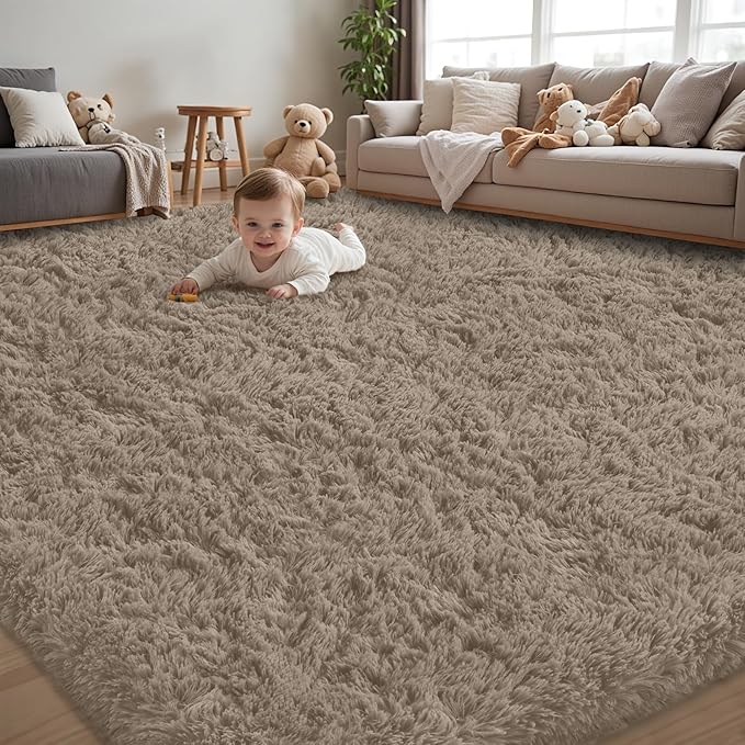 5x7 Area Rug for Living Room:Ultra Soft Fluffy Shag Grey Camel Rugs,Large Fuzzy Plush Indoor Non Slip Carpet Washable Rug for Bedroom Kids Nursery Office Dorm Modern Decor(Grey Camel 5'x7')