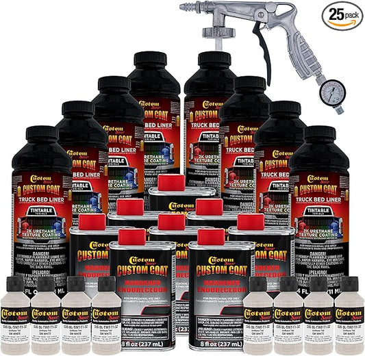 Custom Coat GM White 2 Gallon (8 Quart) Urethane Spray-On Truck Bed Liner Kit with Spray Gun and Regulator - Easy Mixing, Shake, Shoot - Textured Protective Coating, Prevent Rust - Car, Auto