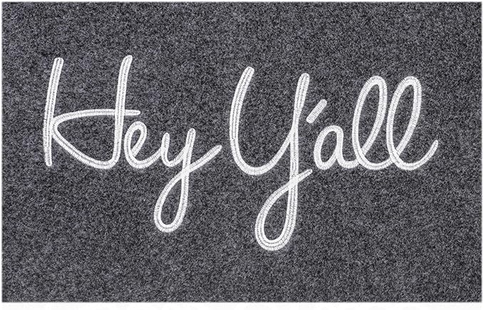 Door Mats Outdoor Welcome Hey Y'all Doormats for Front Door Indoor Entrance Low Profile Non Slip Rubber Heavy Duty Backing Mats Outside Entry Mat Decor for Patio 36" x 24" Gray