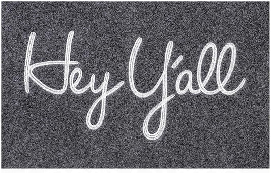 Door Mats Outdoor Welcome Hey Y'all Doormats for Front Door Indoor Entrance Low Profile Non Slip Rubber Heavy Duty Backing Mats Outside Entry Mat Decor for Patio 36" x 24" Gray