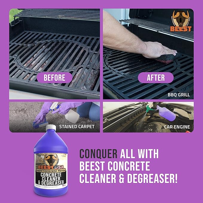BEEST Concrete Cleaner - 1 Gallon (Makes 50 Gallons) Pressure Washer Soap, Degreaser Cleaner Heavy Duty - Dirt & Stain Remover for Concrete, Cement, Driveway, Garage Floor, Patio, Deck, Safe on Grass