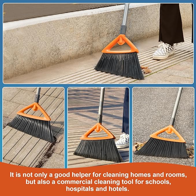 CLEANHOME Outdoor Brooms for Sweeping Patio, Commercial Grade Heavy Duty Broom with Stiff Bristle for Sweeping Garage,Deck,Kitchen,Straw, Outside Broom for Cleaning Pet Hair,Weeds,Leaves,Grey