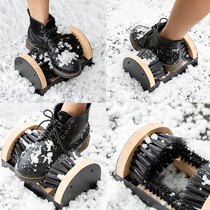 Heavy-Duty Metal and Wooden Base Shoe Cleaner and Boot Scraper, Portable or Floor-Mounted Scrubbing Brush for Indoor and Outdoor Use, All Weather Boot Cleaner - Removes Mud, Snow and Sand, Wooden