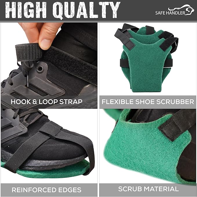 SAFE HANDLER Washable Shoe Scrubber for Floor Cleaning, Slip-Resistant, Easily Adjustable & Ergonomic, Reinforced Edges | Fits Adult Shoes (60 Pairs)