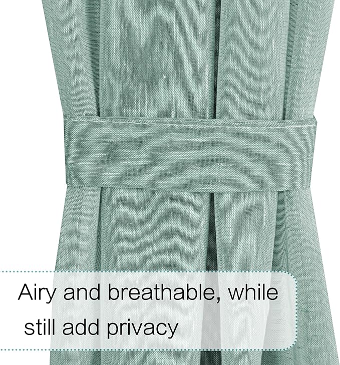 H.VERSAILTEX Linen Side Light Curtains Sea Mist 72 Inch Linen Texture Semi Sheer French Door Panels for Glass Door Window - 24 Inches Width - 1 Panel