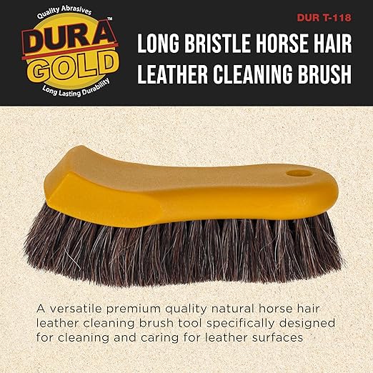 Dura-Gold Long Bristle Horse Hair Leather Cleaning Brush - Scrub Clean Car Interior Upholstery, Seats, Furniture, Fabric, Carpet, Shoes Boots Sneakers - Auto Detailing, Scrubbing Removing Stains, Dirt