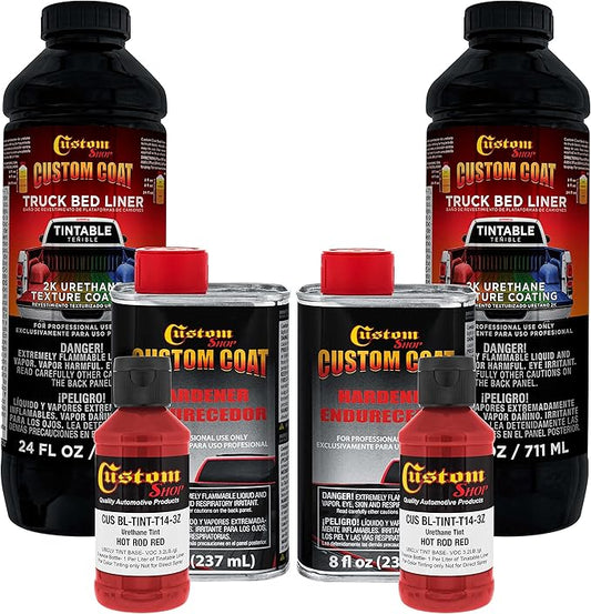 Custom Coat Hot Rod Red 2 Quart (1/2 Gallon) Urethane Spray-On Truck Bed Liner Kit - Easy Mixing, Just Shake, Shoot - Durable Textured Protective Coating, Prevent Stop Rust - Car, Auto Equipment