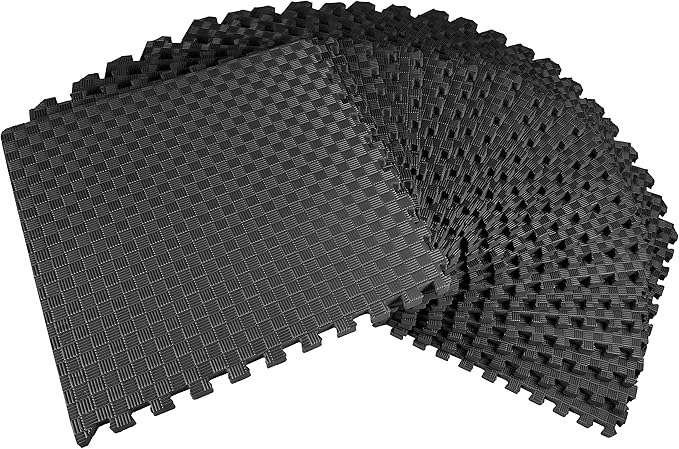 BalanceFrom Puzzle Exercise Mat 1' Thick, EVA Interlocking Foam Floor Tiles for Home Gym, Mat for Home Workout Equipment, Floor Padding for Kids, Black, 24 in x 24 in x 1 in, 72 Sq Ft - 18 Tiles
