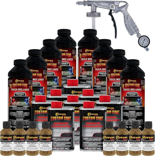 Custom Coat Federal Standard Color # 25010 Coyote Brown T97 Urethane Spray-On Truck Bed Liner, 2 Gallon Kit with Spray Gun and Regulator - Durable Textured Protective Coating - Easy Mix Car Auto