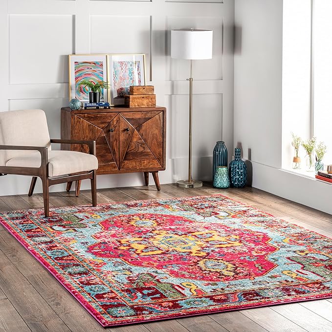 Nuloom Corbett Fuchsia/Ivory, 8'10" x 12', Vintage Bohemian, Soft and Cozy, High Traffic, Stain Resistant, Easy Clean, Durable Area Rug for Bedroom, Living Room, Dining Space, Den, Foyer, Entryway