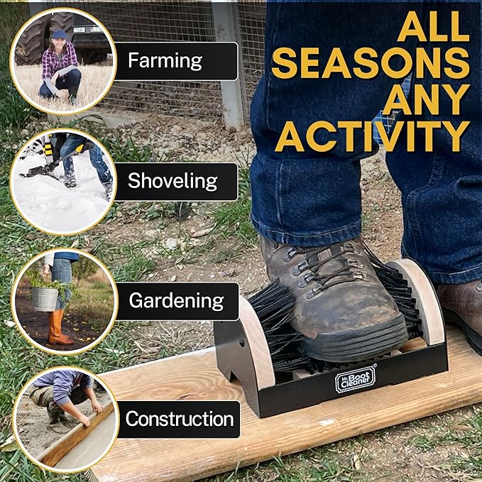 Heavy Duty Wooden Shoe Brush Cleaner Outdoor Floor Mount or Portable, Commercial Boot Scraper/Scrubber with Hardware