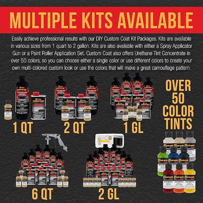 Custom Coat Shoreline Beige 2 Gallon (8 Quart) Urethane Spray-On Truck Bed Liner Kit with Spray Gun and Regulator - Easy Mixing, Shake, Shoot - Textured Protective Coating, Prevent Rust - Car, Auto
