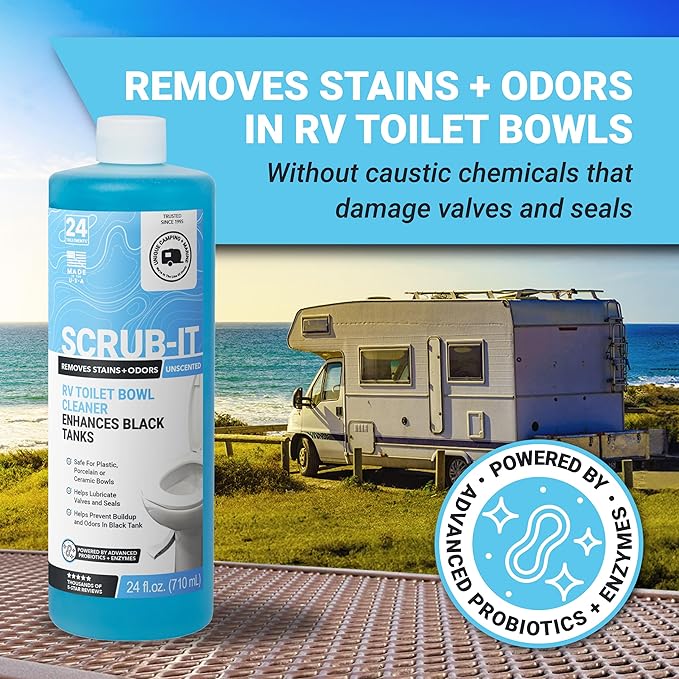 Unique Scrub-It RV Toilet Bowl Cleaner Liquid – Removes Stains, Odors & Debris, Safe RV Toilet Cleaner for RV & Marine Toilets, 24 oz, 3-Pack