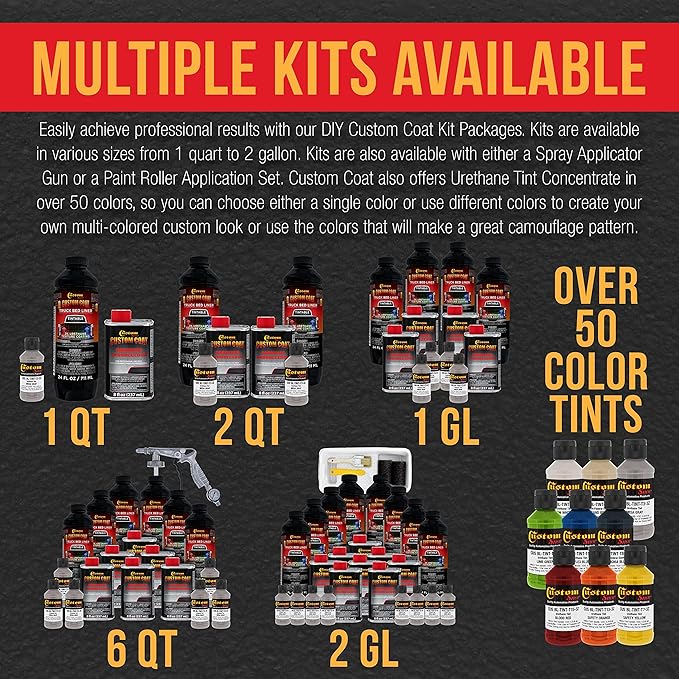 Custom Coat Mesa Gray 2 Gallon (8 Quart) Urethane Spray-On Truck Bed Liner Kit with Spray Gun and Regulator - Easy Mixing, Shake, Shoot - Textured Protective Coating, Prevent Rust - Car, Auto