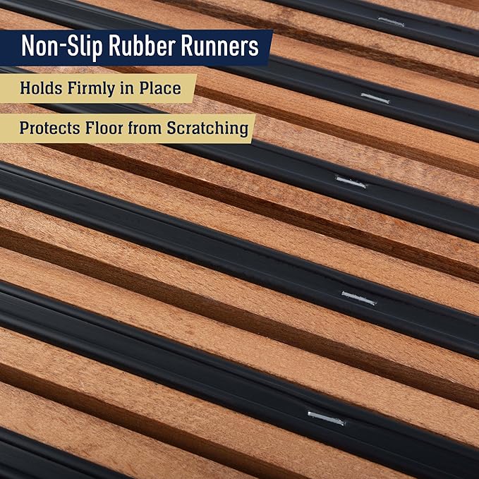 Kings County Tools Wooden Door Mat - 31.5” x 14” Boot Brush Scraper Outdoor Mat - Front Doormat Outside Entrance with Built-in PVC Shoe Cleaner Brush Bristles and Non-Slip Rubber Backing