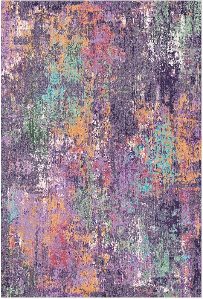 RELEANY Washable Area Rugs 3'x5' Non-Slip Modern Abstract Soft for Living Room Entryway Bedroom Nursery, Print Pattern, Purple Orange Blue Green Rust Red Colorful