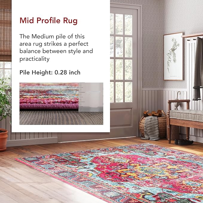 Nuloom Corbett Fuchsia/Ivory, 2'6" x 10', Vintage Bohemian, Soft and Cozy, High Traffic, Stain Resistant, Easy Clean, Durable Runner for Bedroom, Living Room, Dining Space, Den, Foyer, Entryway